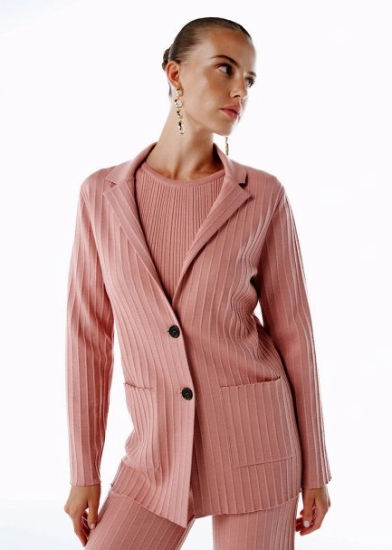 EXTRAFINE MERINO WOOL RICH BLEND KNIT JACKET PINK CLAY - 4