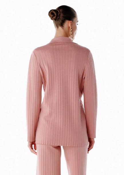 EXTRAFINE MERINO WOOL RICH BLEND KNIT JACKET PINK CLAY - 5