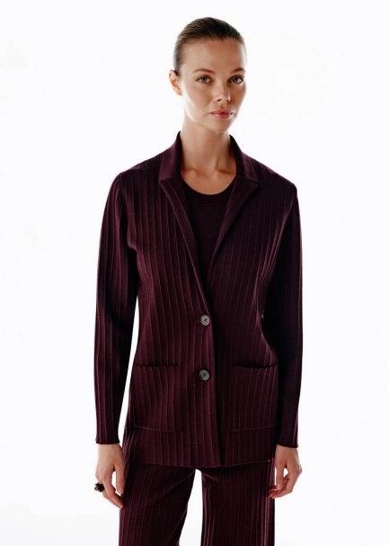 EXTRAFINE MERINO WOOL RICH BLEND KNIT JACKET PLUM - 2