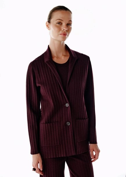 EXTRAFINE MERINO WOOL RICH BLEND KNIT JACKET PLUM - 3