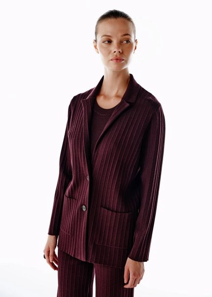 EXTRAFINE MERINO WOOL RICH BLEND KNIT JACKET PLUM - 5