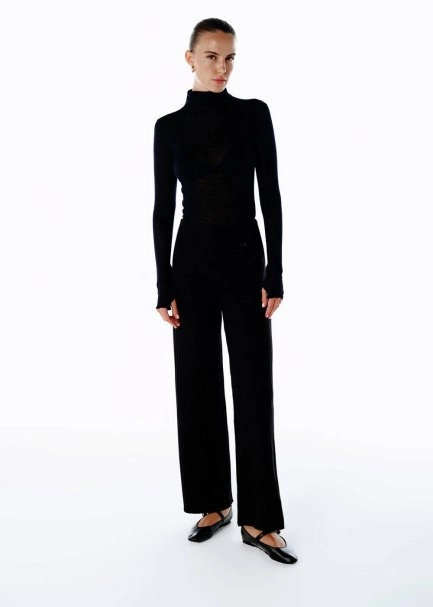 EXTRAFINE MERINO WOOL RICH BLEND KNIT PANTS BLACK - 1