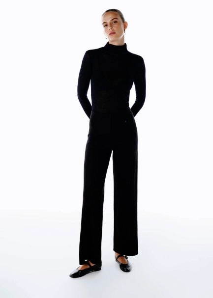 EXTRAFINE MERINO WOOL RICH BLEND KNIT PANTS BLACK - 2