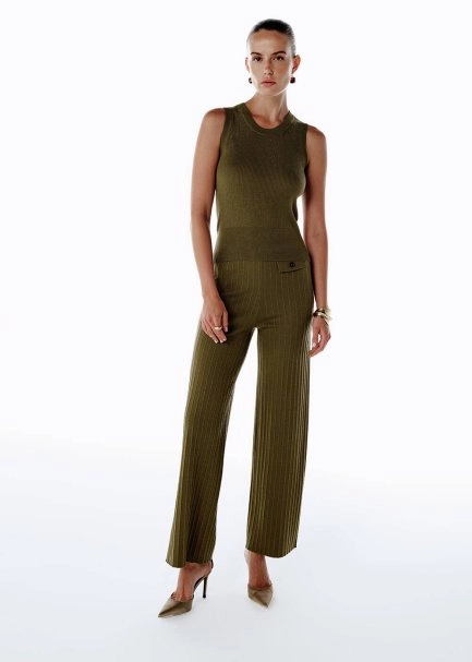 EXTRAFINE MERINO WOOL RICH BLEND KNIT PANTS OLIVESTONE - 1