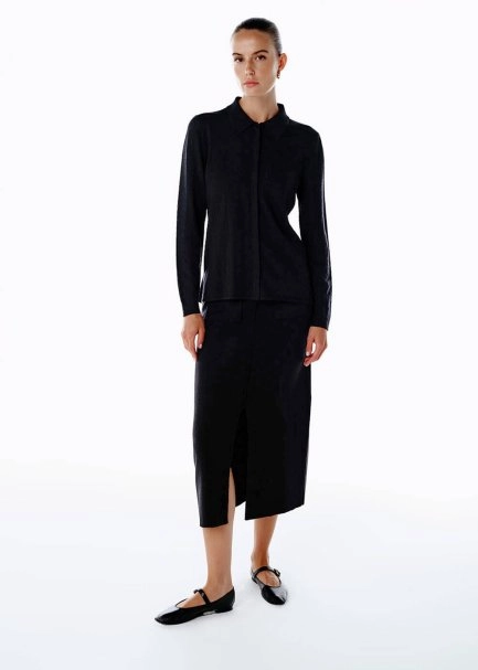 EXTRAFINE MERINO WOOL RICH BLEND KNIT SHIRT BLACK - 2