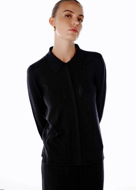 EXTRAFINE MERINO WOOL RICH BLEND KNIT SHIRT BLACK - 3