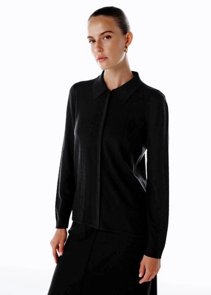 EXTRAFINE MERINO WOOL RICH BLEND KNIT SHIRT BLACK - 4