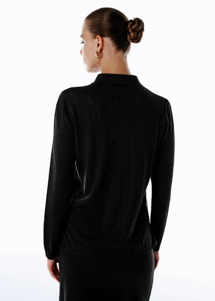 EXTRAFINE MERINO WOOL RICH BLEND KNIT SHIRT BLACK - 5