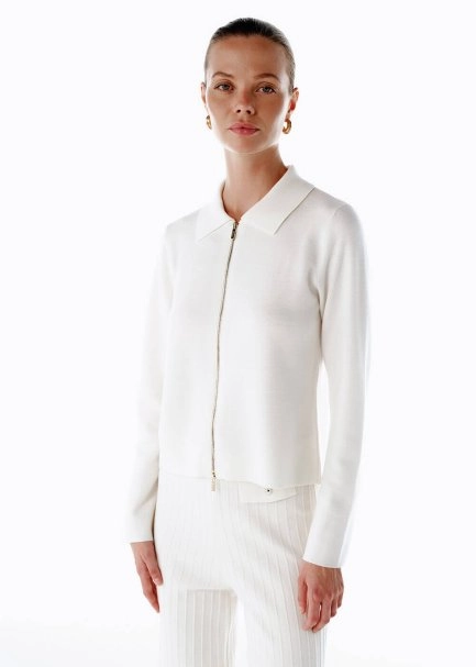 Extrafıne Merino Yün Karışımlı Ekru Triko Ceket - 3