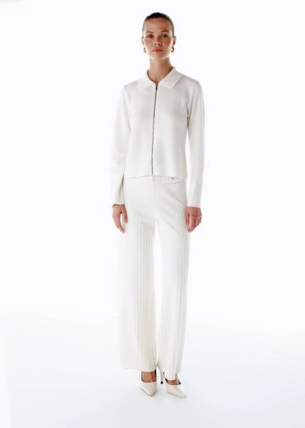 Extrafıne Merino Yün Karışımlı Ekru Triko Ceket - 2