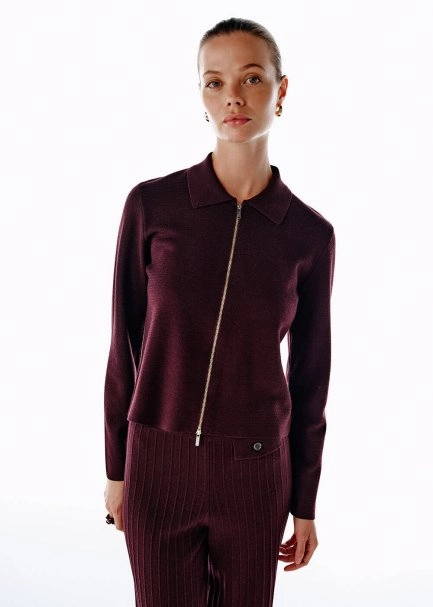 Extrafıne Merino Yün Karışımlı Mürdüm Triko Ceket - 3