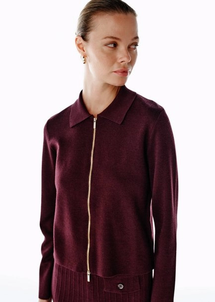 Extrafıne Merino Yün Karışımlı Mürdüm Triko Ceket - 4