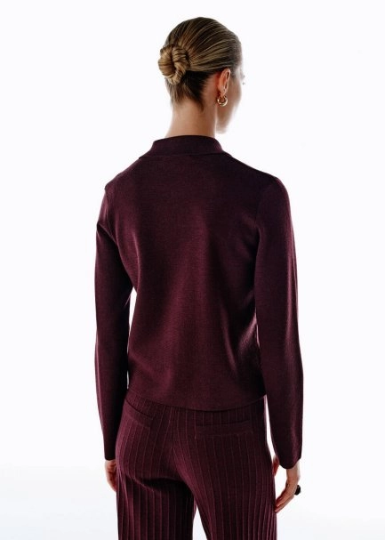 Extrafıne Merino Yün Karışımlı Mürdüm Triko Ceket - 5