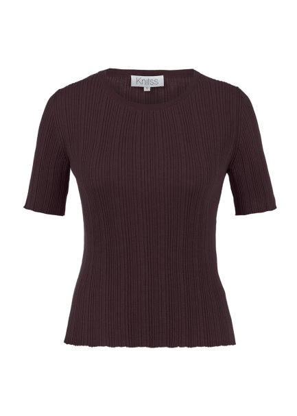 Extrafıne Merino Yün Karışımlı Mürdüm Triko Üst - 6