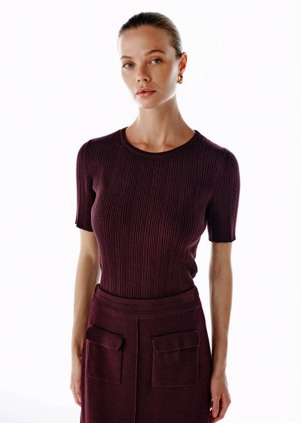 Extrafıne Merino Yün Karışımlı Mürdüm Triko Üst - 4