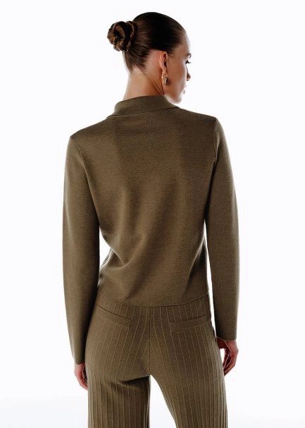 Extrafıne Merino Yün Karışımlı Olıvestone Triko Ceket - 5