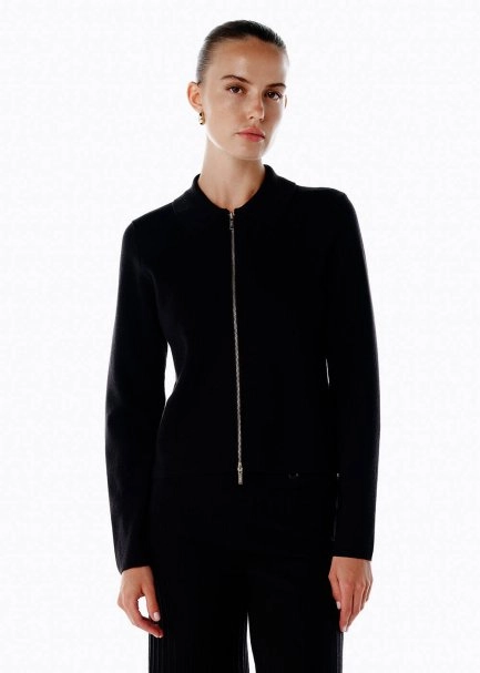 Extrafıne Merino Yün Karışımlı Siyah Triko Ceket - 1