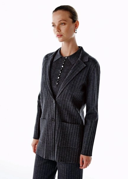 Extrafıne Merino Yün Karışımlı Triko Ceket Koyu Gri - 4