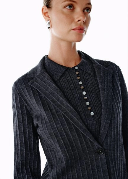 Extrafıne Merino Yün Karışımlı Triko Ceket Koyu Gri - 1