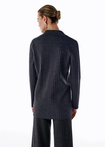 Extrafıne Merino Yün Karışımlı Triko Ceket Koyu Gri - 5