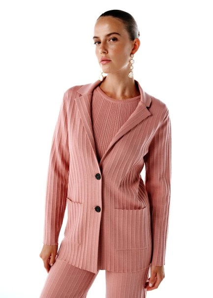 Extrafıne Merino Yün Karışımlı Triko Ceket Pembe - 1