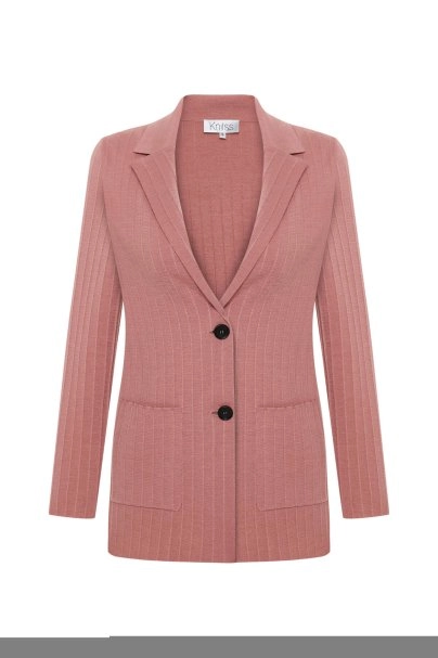 Extrafıne Merino Yün Karışımlı Triko Ceket Pembe - 6