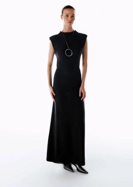Extrafıne Merino Yün Karışımlı Triko Elbise Siyah - 1