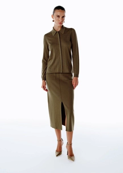 Extrafıne Merino Yün Karışımlı Triko Etek Olıvestone - 1