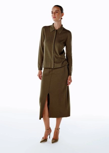 Extrafıne Merino Yün Karışımlı Triko Etek Olıvestone - 2