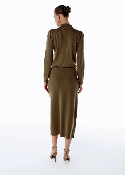 Extrafıne Merino Yün Karışımlı Triko Etek Olıvestone - 5
