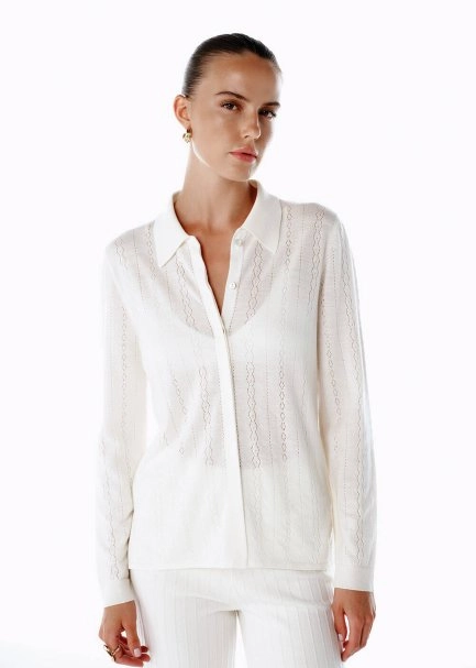 Extrafıne Merino Yün Karışımlı Triko Gömlek Ekru - 4