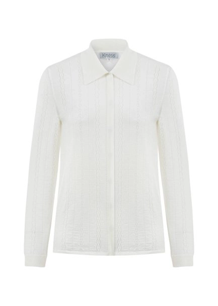 Extrafıne Merino Yün Karışımlı Triko Gömlek Ekru - 6