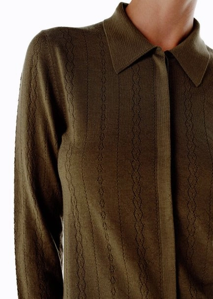 Extrafıne Merino Yün Karışımlı Triko Gömlek Olıvestone - 3