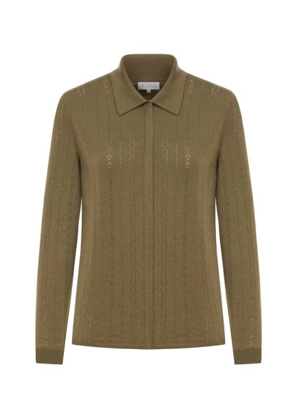 Extrafıne Merino Yün Karışımlı Triko Gömlek Olıvestone - 6