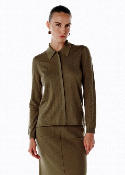 Extrafıne Merino Yün Karışımlı Triko Gömlek Olıvestone - 4