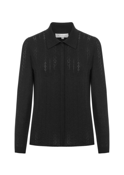 Extrafıne Merino Yün Karışımlı Triko Gömlek Siyah - 6