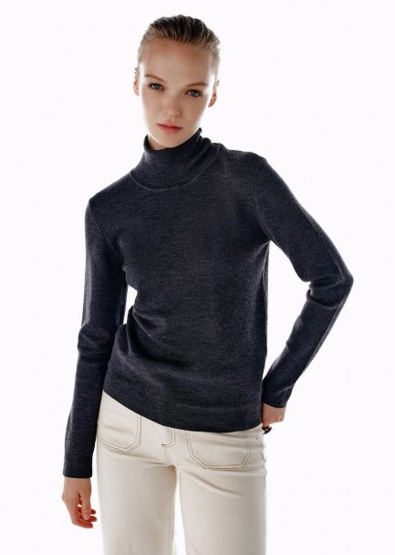 Extrafıne Merino Yün Karışımlı Triko Koyu Gri - 3