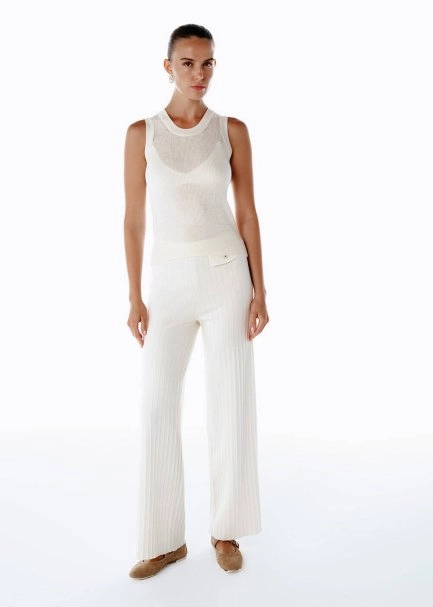 Extrafıne Merino Yün Karışımlı Triko Pantolon Ekru - 1