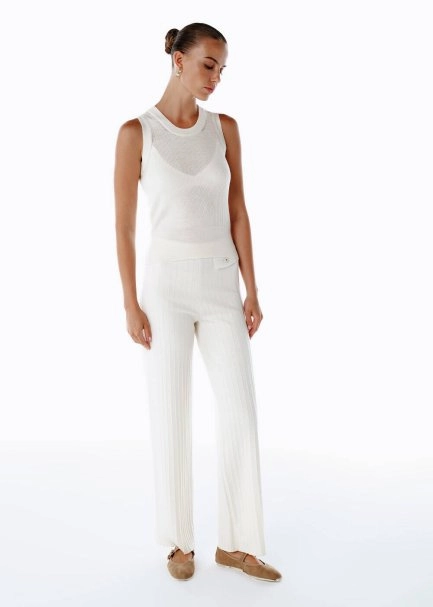 Extrafıne Merino Yün Karışımlı Triko Pantolon Ekru - 2