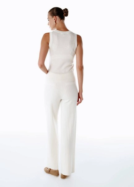 Extrafıne Merino Yün Karışımlı Triko Pantolon Ekru - 5