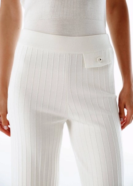 Extrafıne Merino Yün Karışımlı Triko Pantolon Ekru - 3