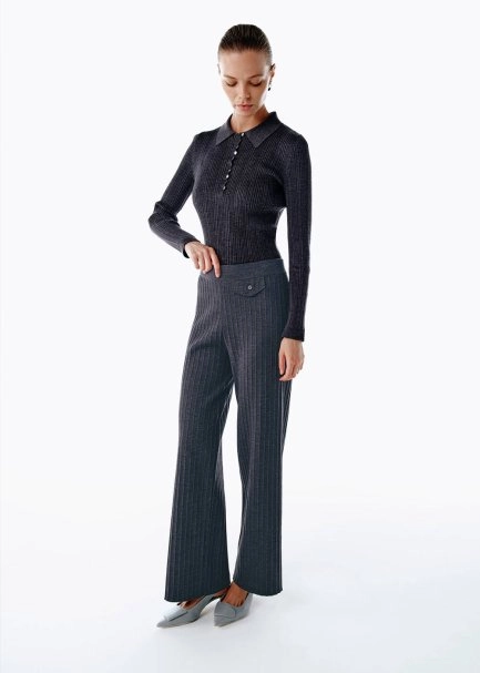 Extrafıne Merino Yün Karışımlı Triko Pantolon Koyu Gri - 2