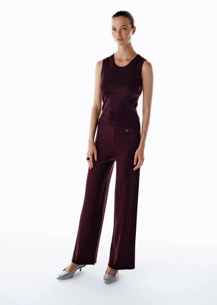 Extrafıne Merino Yün Karışımlı Triko Pantolon Mürdüm - 3