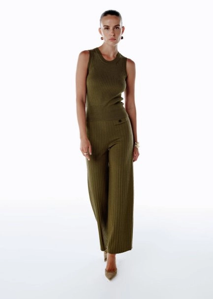 Extrafıne Merino Yün Karışımlı Triko Pantolon Olıvestone - 4