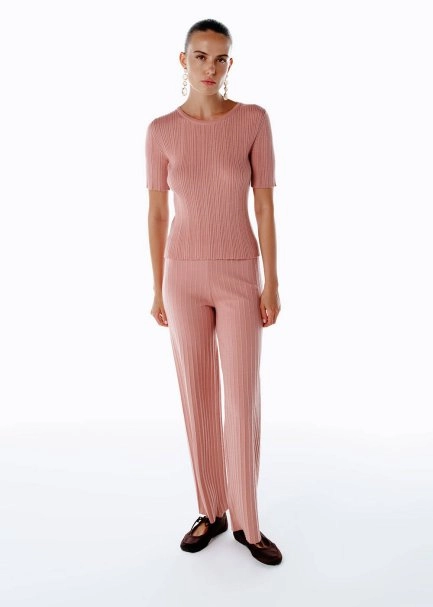 Extrafıne Merino Yün Karışımlı Triko Pantolon Pembe - 3