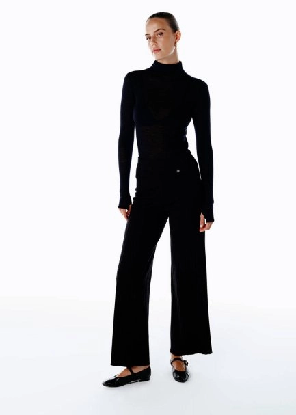 Extrafıne Merino Yün Karışımlı Triko Pantolon Siyah - 4