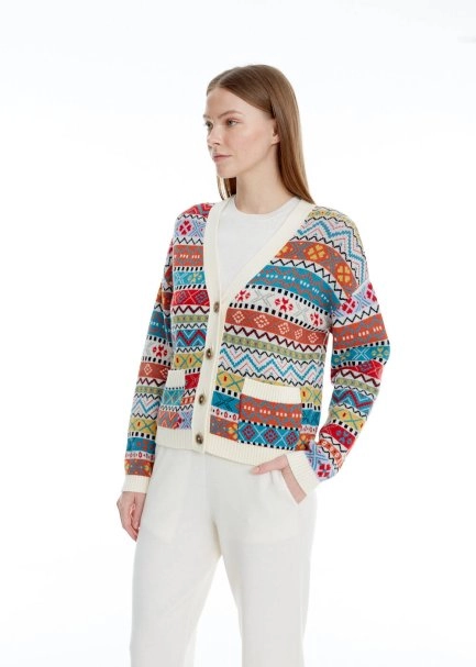 Faır Isle Desen Merino Yün Karışımlı Triko Hırka - 4