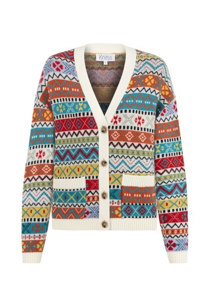 Faır Isle Desen Merino Yün Karışımlı Triko Hırka - 6