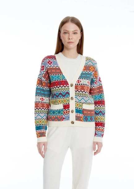 FAIR ISLE PATTERNED EXTRAFINE MERINO WOOL KNIT CARDIGAN - 1