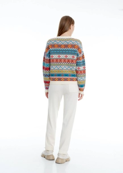 FAIR ISLE PATTERNED EXTRAFINE MERINO WOOL KNIT CARDIGAN - 5